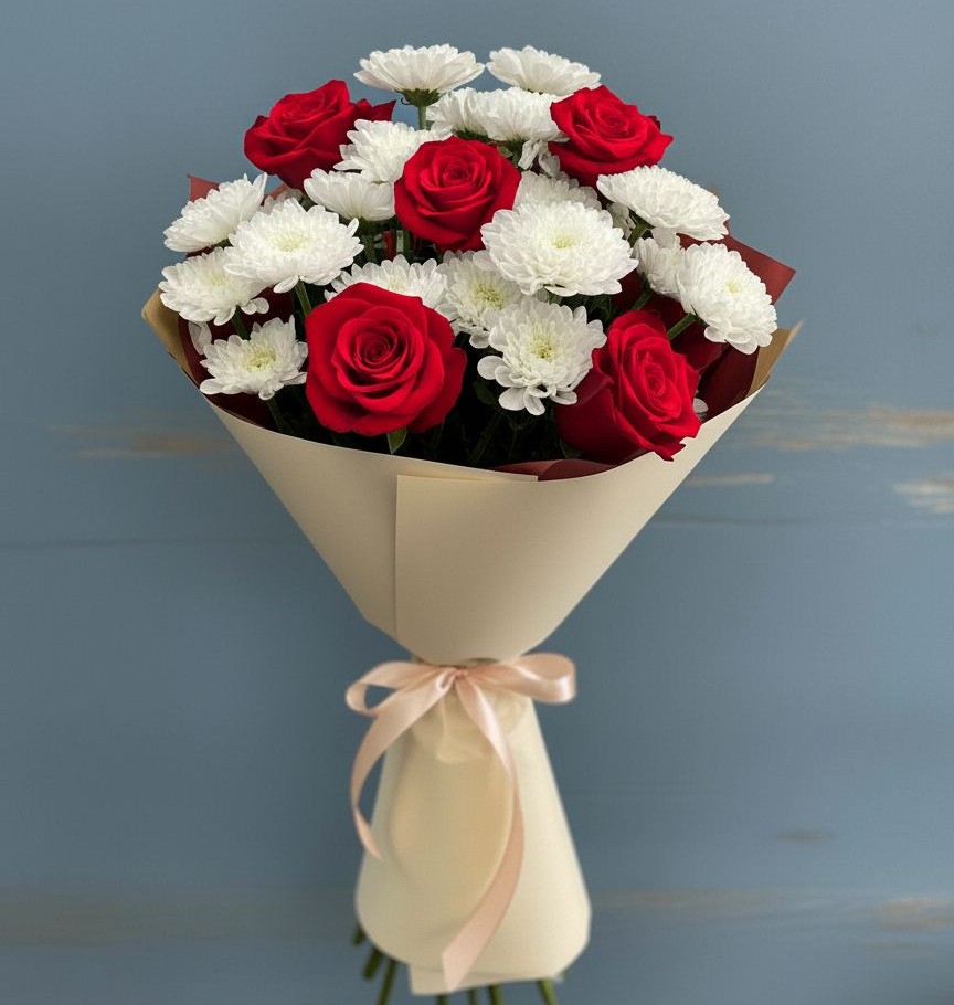 Букет цветов из: Розы и Хризантемы в Старомышастовской