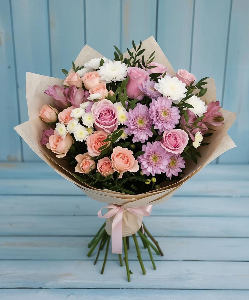 Букет цветов из: Хризантемы, Розы и Альстромерии в Старомышастовской