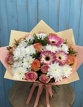 Букет цветов из:  Розы, Герберы и Хризантемы в Старомышастовской