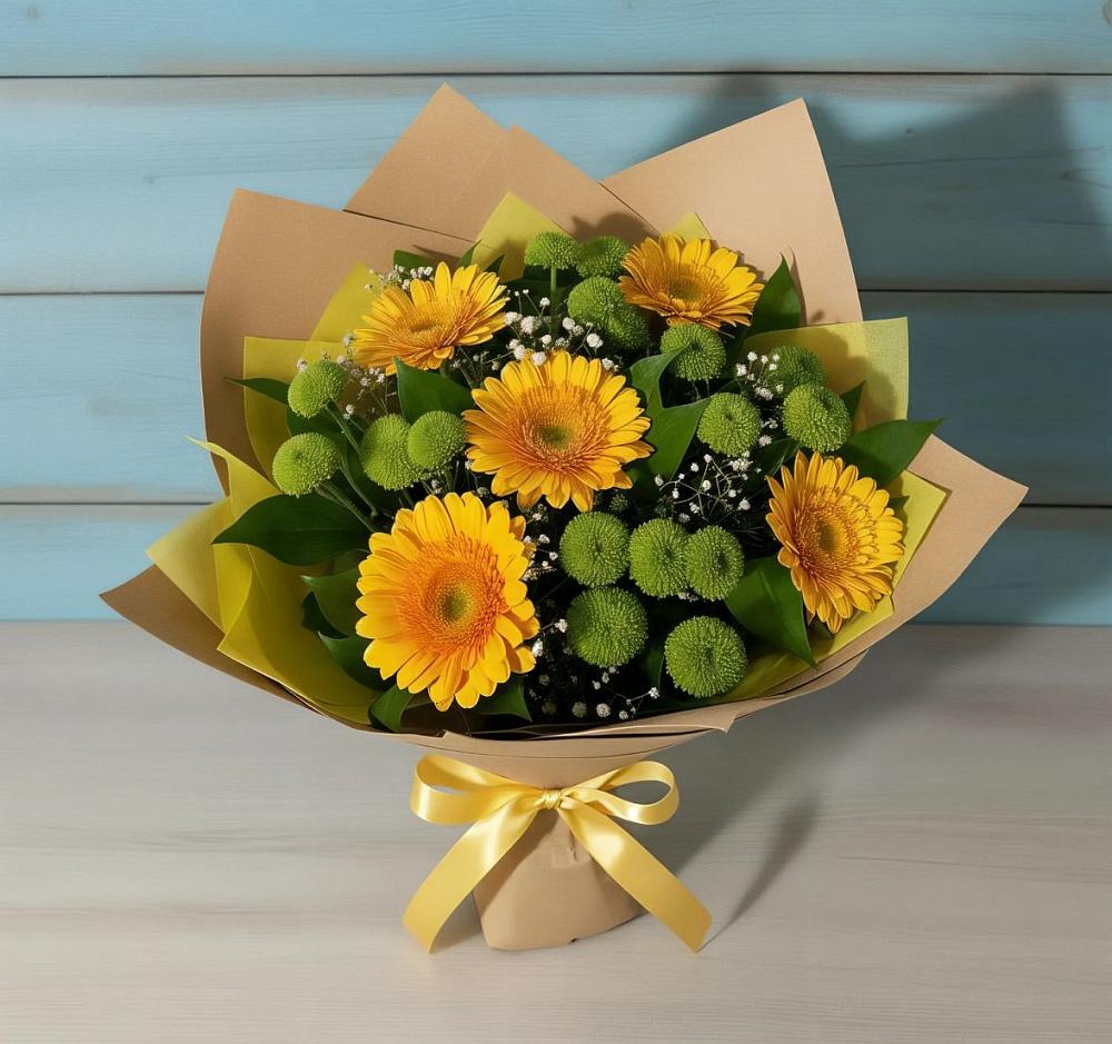 Букет цветов из: Герберы и Хризантемы в Старомышастовской