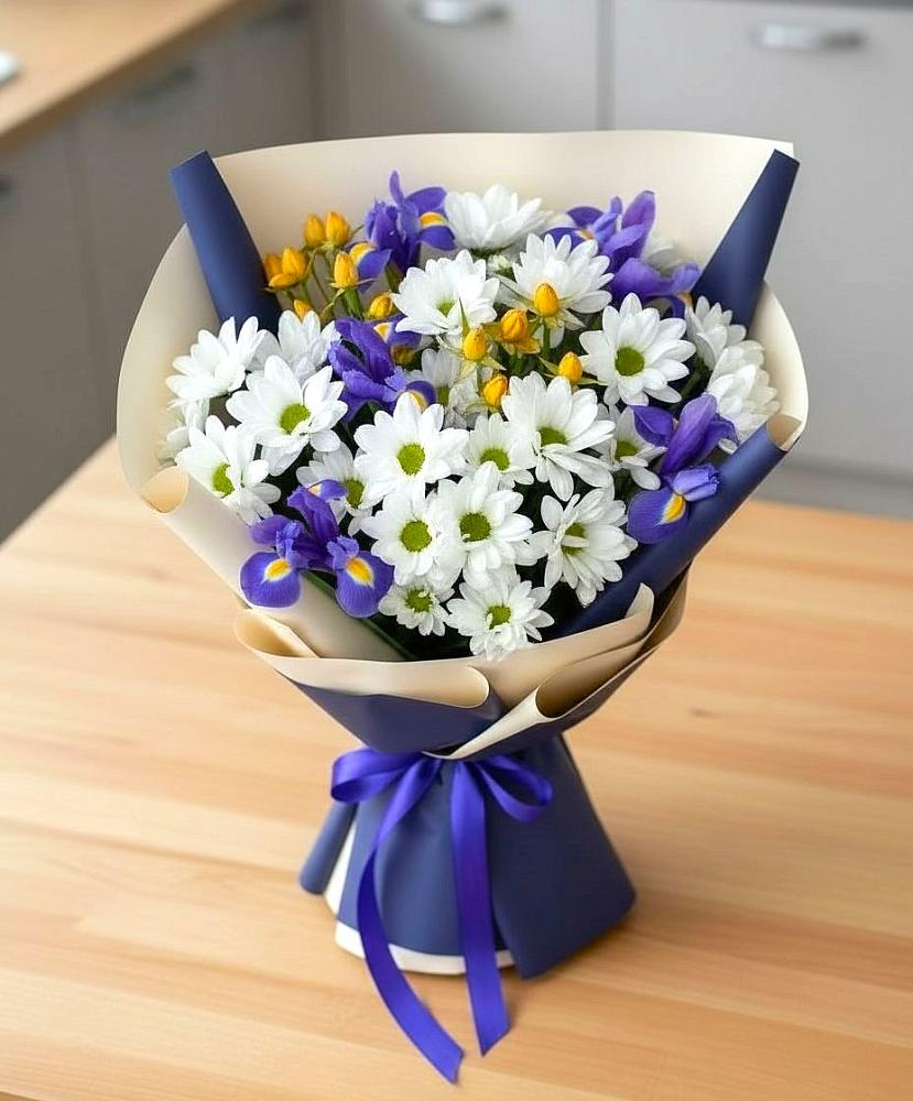 Букет цветов из: Розы, Ирисы и Хризантемы в Старомышастовской