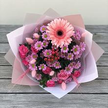 Букет цветов из:  Розы, Герберы и Хризантемы в Старомышастовской