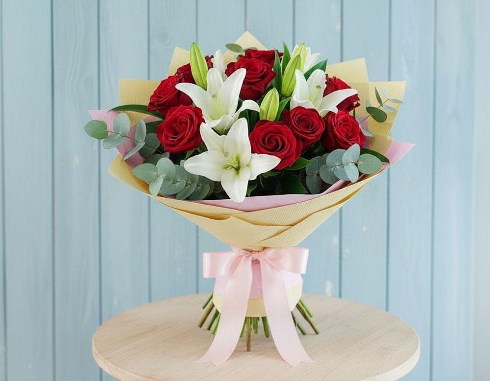 Букет цветов из: Лилии и Розы в Старомышастовской